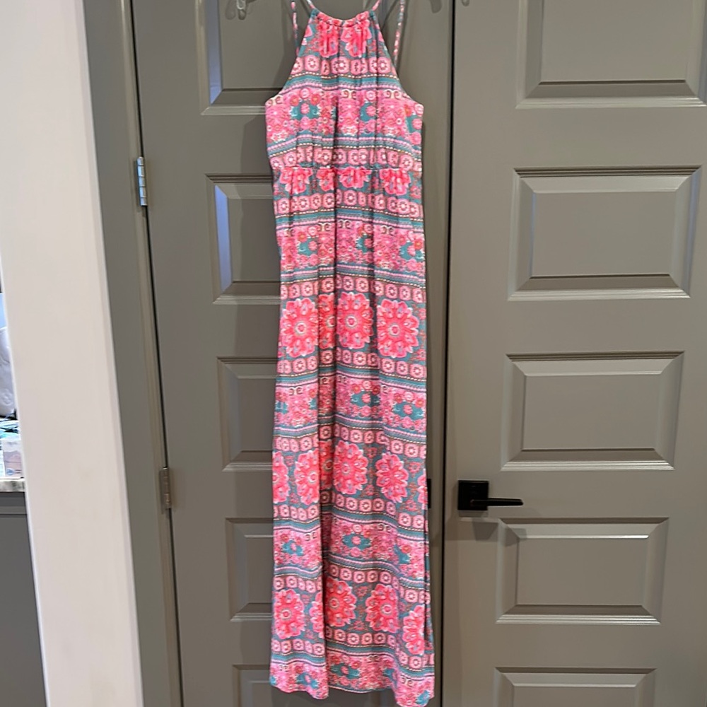 Vineyard Vines Pink and Teal Floral Halter Maxi Dress